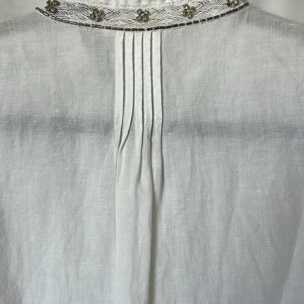 Floreat Anthropologie Rhinestone and Lace Button Down Linen Shirt - Picture 8 of 11